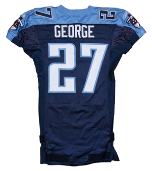 2001-02 Eddie George Game Used Tennessee Titans Home Jersey Photo Matched To 2 Games (Resolution Photomatching)